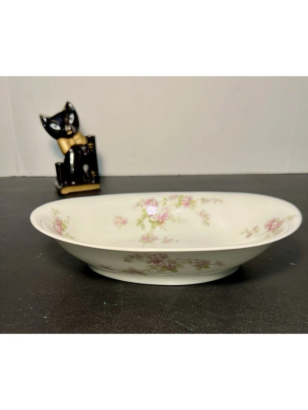 O&EG Royal Austria 1900s Pink Floral Porcelain Oval Serving Bowl, 9.5x7x2”